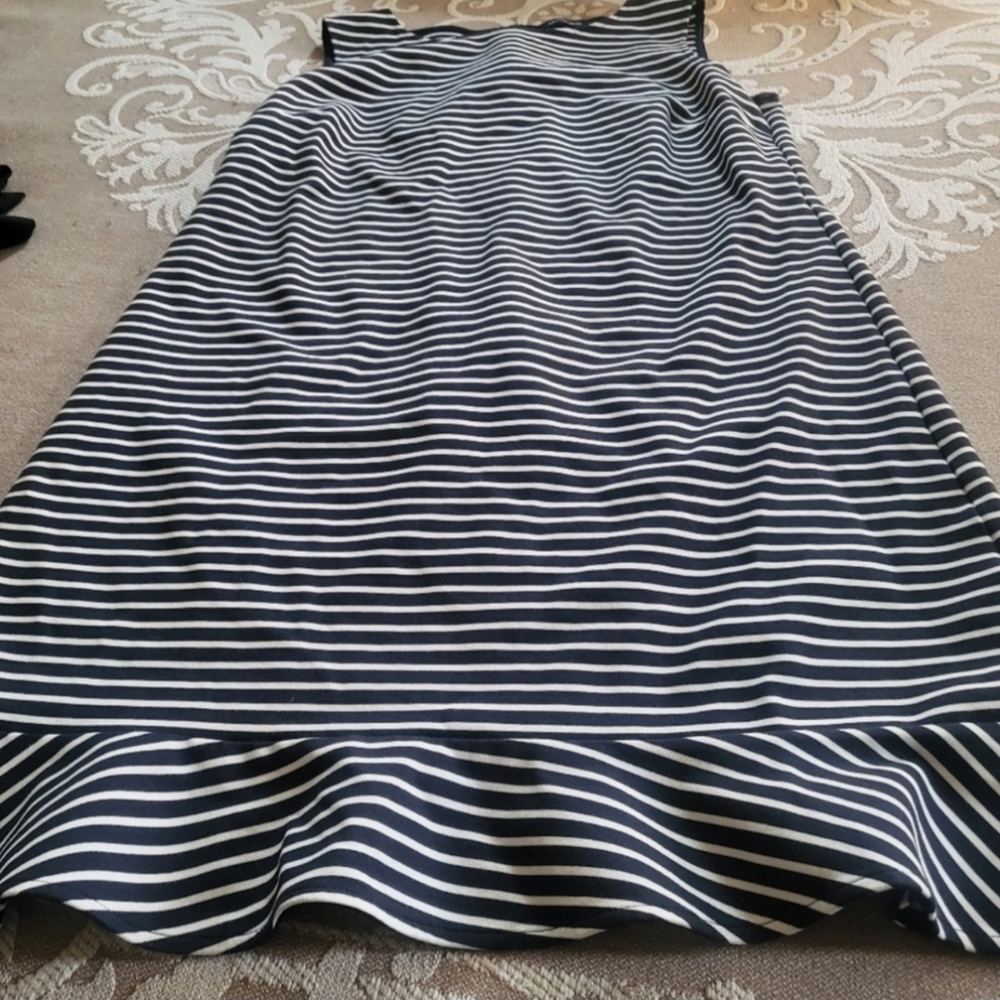 NWOT Lands' End Blue and White Ruffled Pencil Dresd